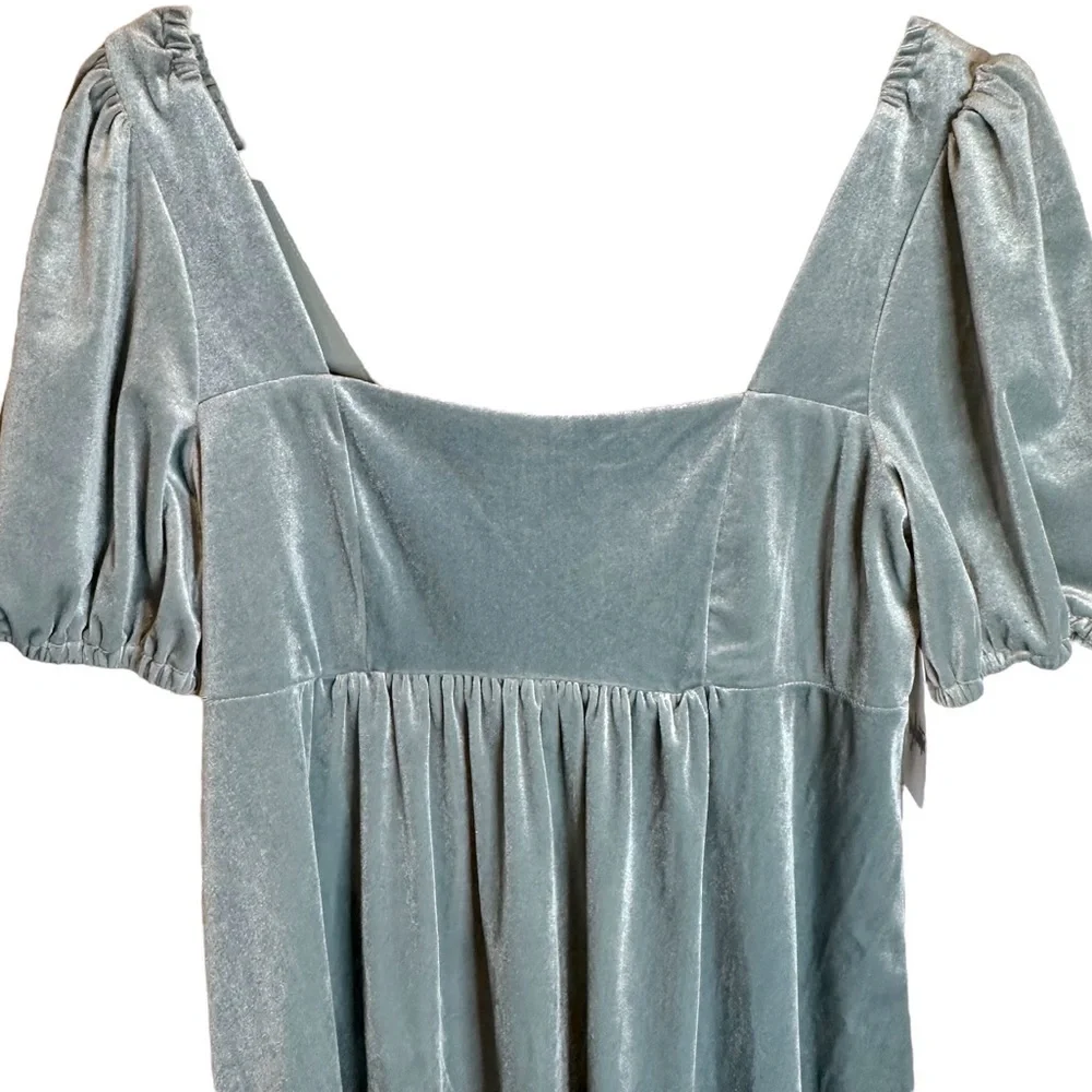 Vylette Winter Solstice Velvet Puff-Sleeve Babydoll Dress NWT Large Aqua - Picture 8 of 13